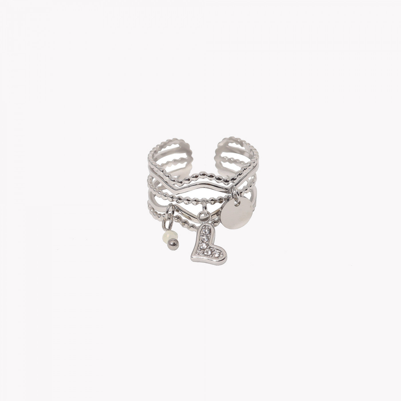 Adjustable steel ring with heart