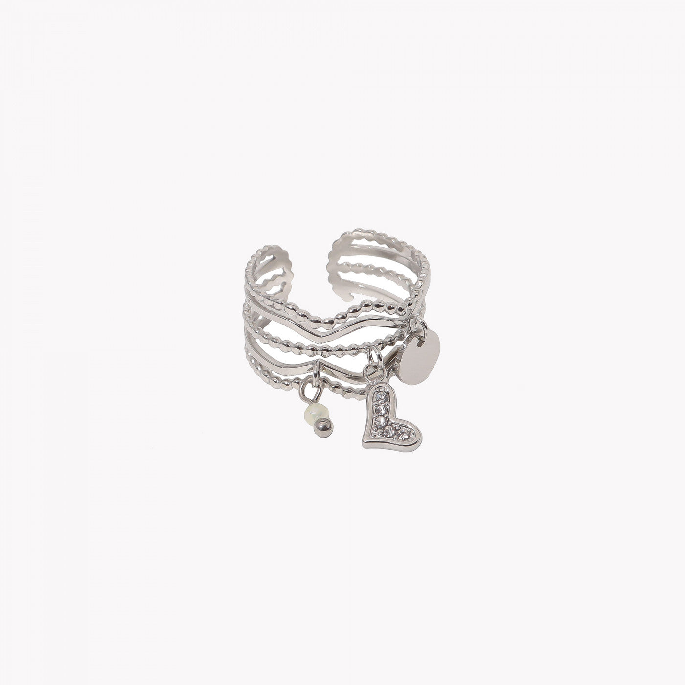 Adjustable steel ring with heart