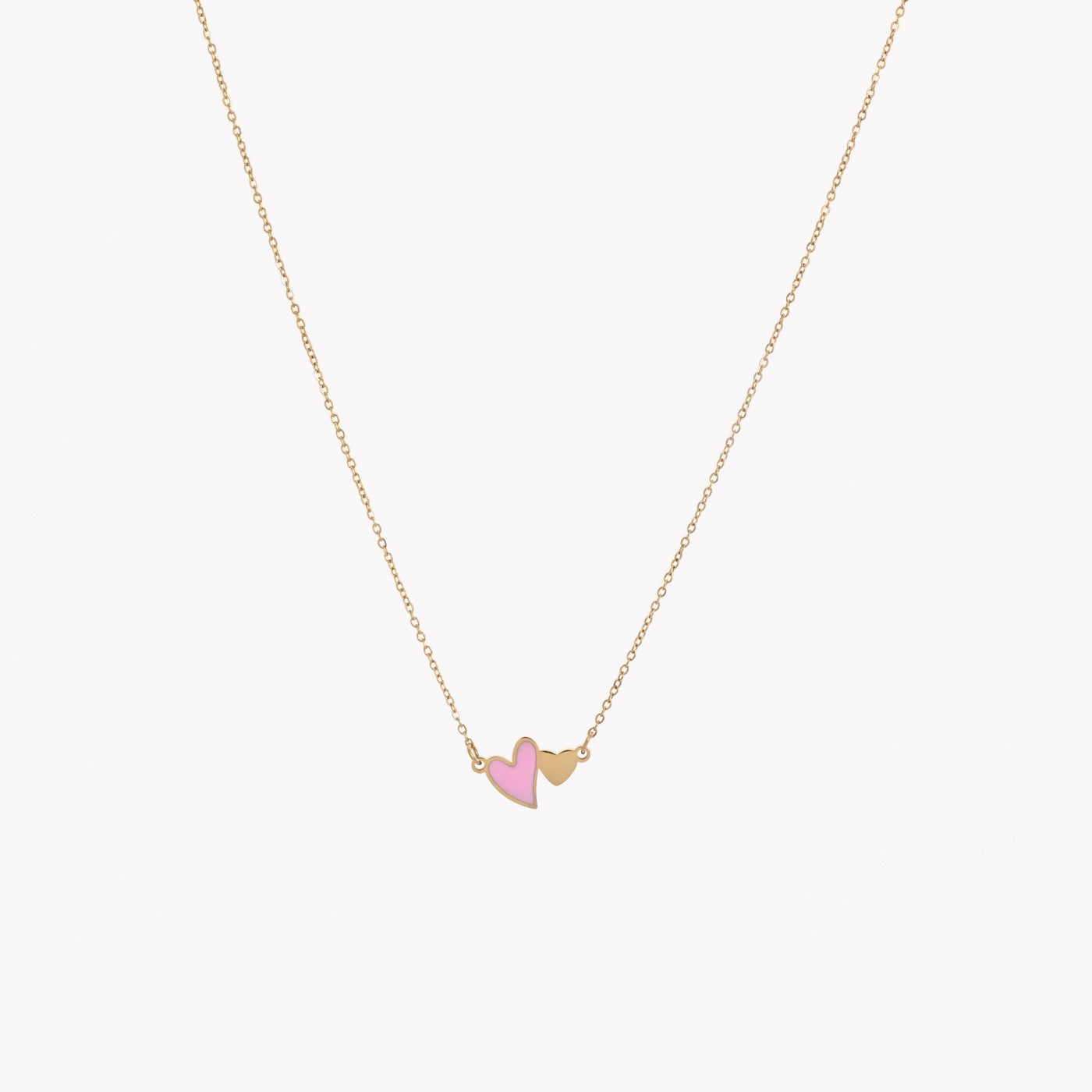 Collier en acier doré à double coeur