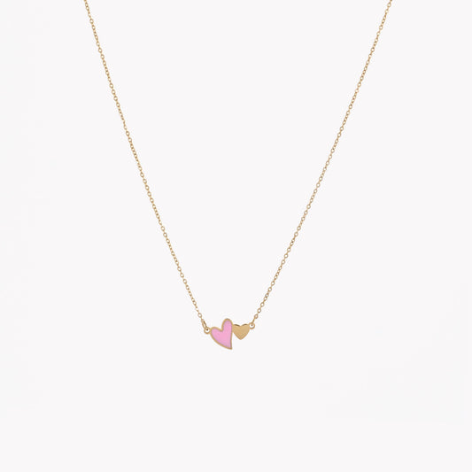 Collier en acier doré à double coeur