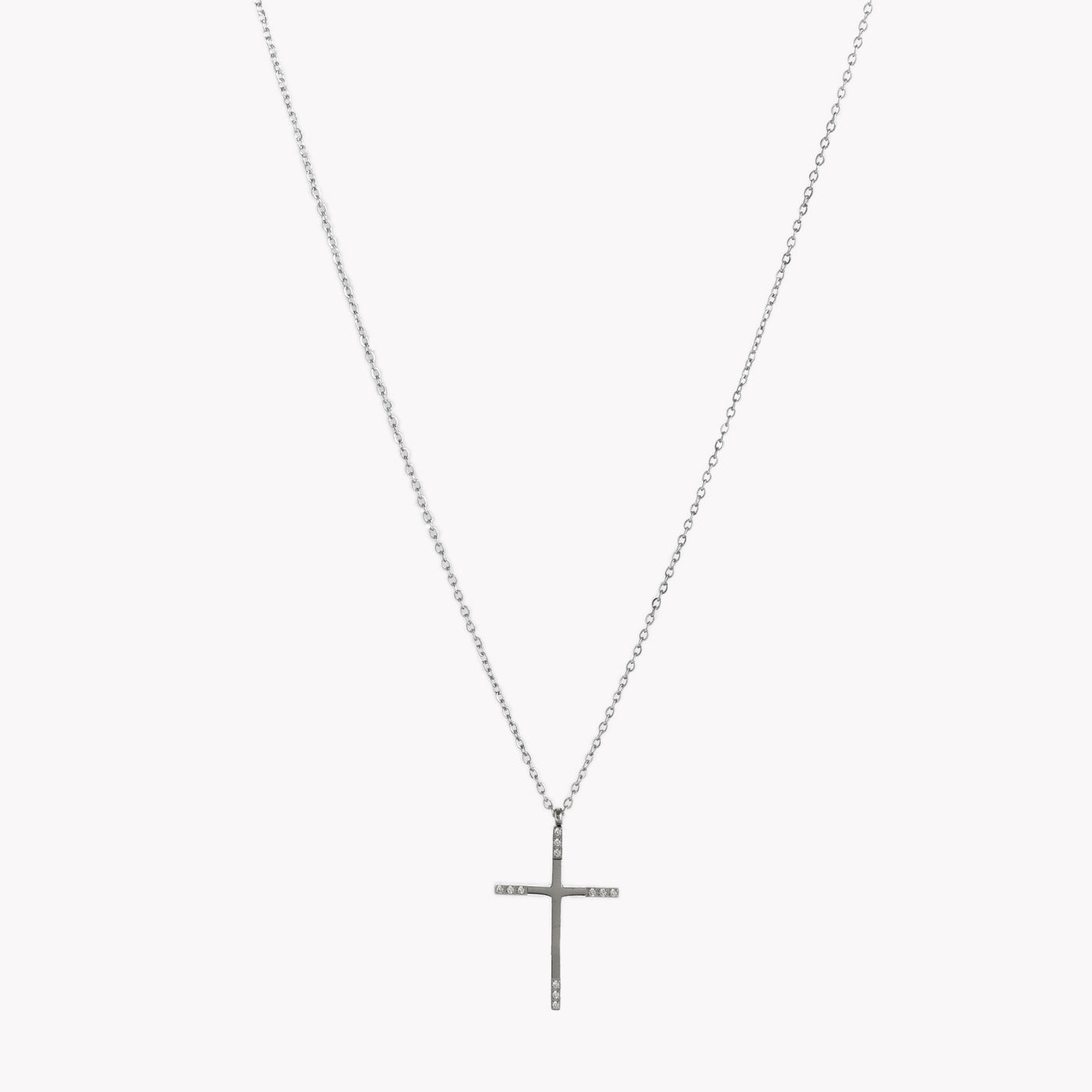 Collier en acier avec croix et zircons